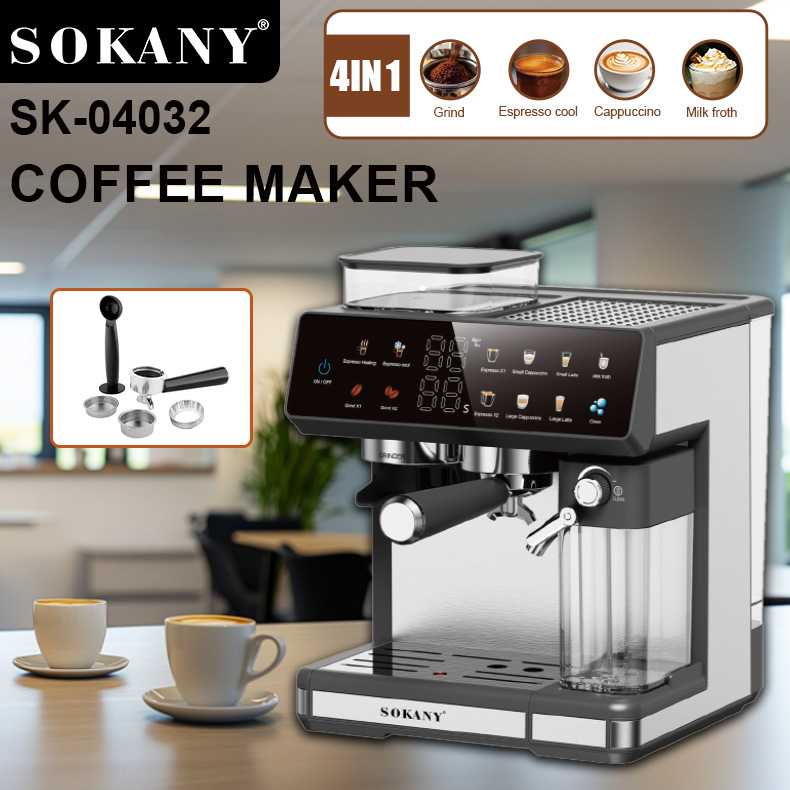 20Bar Italian coffee machine for home use, grinding, brewing, steam, touch screen, digital display, multifunctional